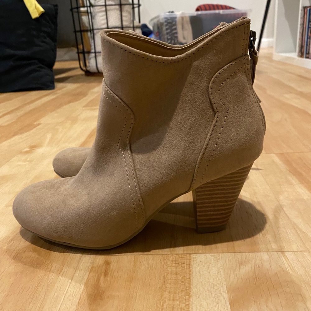 Mushroom Nubuck Suede Ankle Booties with Heel